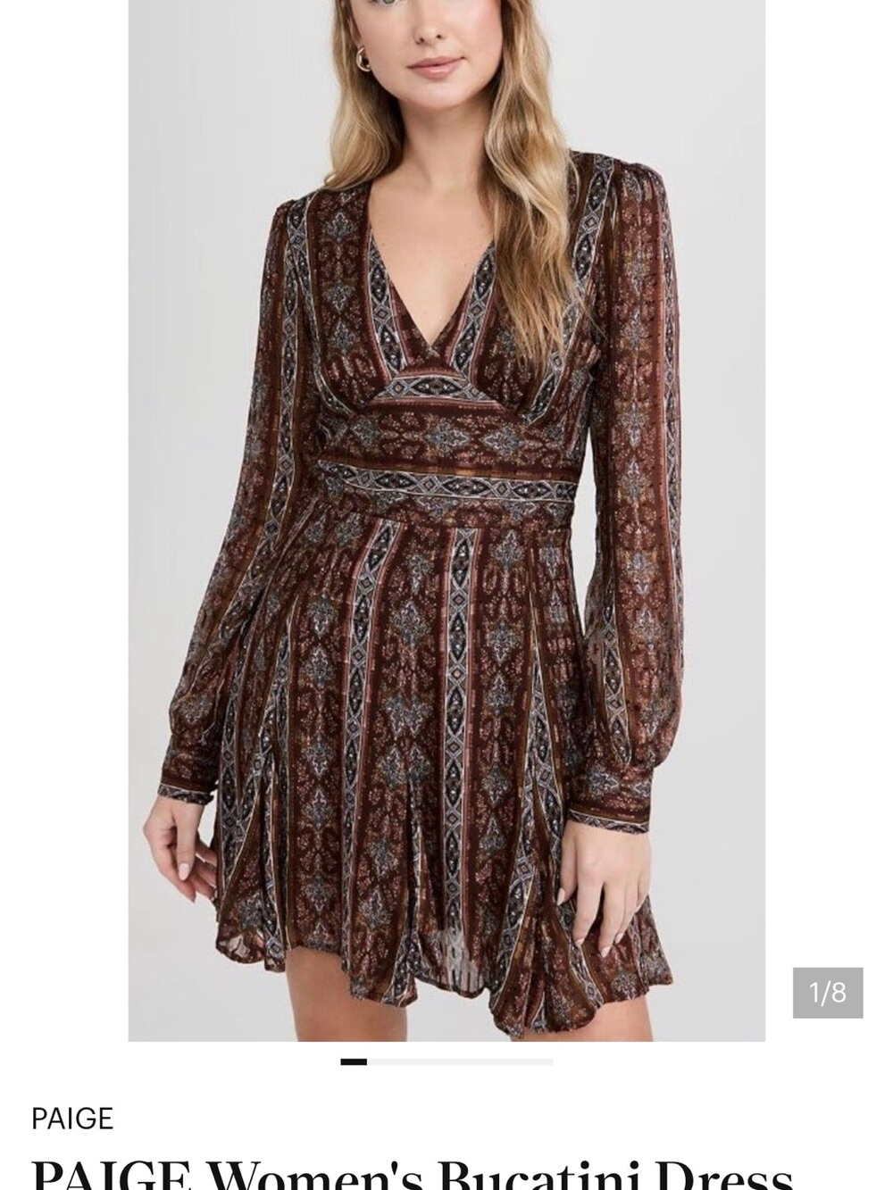 PAIGE Brown & Black Printed V-Neck Long-Sleeve Mini Dress